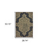 3' X 5' Black Oriental Stain Resistant Indoor Outdoor Area Rug