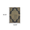 5' X 8' Black Oriental Stain Resistant Indoor Outdoor Area Rug