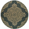 8' Round Black Round Oriental Stain Resistant Indoor Outdoor Area Rug