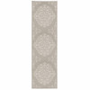 2' X 7' Grey Oriental Stain Resistant Indoor Outdoor Area Rug