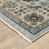 2' X 3' Blue Beige Grey Green Yellow And Rust Oriental Power Loom Stain Resistant Area Rug With Fringe