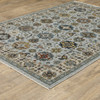 2' X 3' Blue Beige Grey Green Yellow And Rust Oriental Power Loom Stain Resistant Area Rug With Fringe