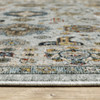 10' X 13' Blue Beige Grey Green Yellow And Rust Oriental Power Loom Stain Resistant Area Rug With Fringe