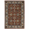 10' X 13' Red Blue Ivory Gold And Navy Oriental Power Loom Stain Resistant Area Rug With Fringe