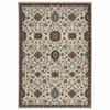 3' X 5' Beige Rust Red Blue Gold And Grey Oriental Power Loom Stain Resistant Area Rug With Fringe