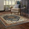 10' X 13' Blue Red Beige Orange Gold And Tan Oriental Power Loom Stain Resistant Area Rug With Fringe