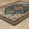 10' X 13' Blue Red Beige Orange Gold And Tan Oriental Power Loom Stain Resistant Area Rug With Fringe