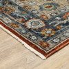 8' X 11' Blue Beige Tan Brown Gold And Rust Red Oriental Power Loom Stain Resistant Area Rug With Fringe