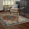 10' X 13' Blue Beige Tan Brown Gold And Rust Red Oriental Power Loom Stain Resistant Area Rug With Fringe