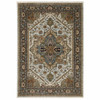 10' X 13' Ivory Beige Blue Orange Gold Green Grey And Rust Oriental Power Loom Stain Resistant Area Rug With Fringe