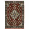 3' X 5' Red Ivory Blue Navy Gold And Grey Oriental Power Loom Stain Resistant Area Rug With Fringe