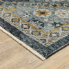 10' X 13' Blue Gold Ivory And Navy Oriental Power Loom Stain Resistant Area Rug With Fringe