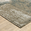 10' X 13' Teal Blue Grey Tan And Beige Geometric Power Loom Stain Resistant Area Rug