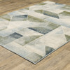 8' X 10' Blue Green Grey Gold And Ivory Geometric Power Loom Stain Resistant Area Rug