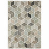 3' X 5' Beige Brown Grey Tan Sage And Pale Blue Geometric Power Loom Stain Resistant Area Rug