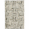 10' X 13' Ivory Beige Grey Brown Pale Blue And Charcoal Geometric Power Loom Stain Resistant Area Rug