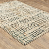 6' X 9' Beige Grey Blues Orange Yellow And Ivory Abstract Power Loom Stain Resistant Area Rug