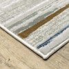6' X 9' Grey Blue Ivory Brown Beige And Navy Abstract Power Loom Stain Resistant Area Rug