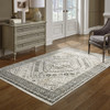 8' X 10' Ivory Grey Black And Ivory Oriental Power Loom Stain Resistant Area Rug
