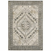 10' X 13' Ivory Grey Black And Ivory Oriental Power Loom Stain Resistant Area Rug
