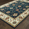 10' X 13' Navy And Ivory Oriental Power Loom Stain Resistant Area Rug