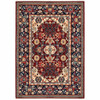10' X 13' Red Blue Orange And Beige Oriental Power Loom Stain Resistant Area Rug With Fringe