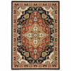 10' X 13' Black Orange And Beige Oriental Power Loom Stain Resistant Area Rug With Fringe