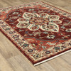 10' X 13' Red Ivory Orange And Blue Oriental Power Loom Stain Resistant Area Rug With Fringe