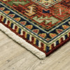 10' X 13' Brick Red Orange Rust Beige Gold Pale Blue Olive Navy And Black Oriental Power Loom Stain Resistant Area Rug With Fringe