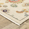 2' X 3' Ivory Beige Gold Grey Blue Pink Red Rust And Green Oriental Power Loom Stain Resistant Area Rug With Fringe