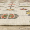 10' X 13' Ivory Yellow Rust Green Grey Pink Orange Blue And Grey Oriental Power Loom Stain Resistant Area Rug With Fringe