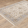 10' X 13' Ivory And Blue Oriental Power Loom Stain Resistant Area Rug With Fringe