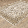 8' X 11' Ivory And Gold Oriental Power Loom Stain Resistant Area Rug With Fringe