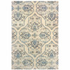 4' X 6' Ivory And Blue Floral Power Loom Stain Resistant Area Rug