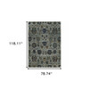 6' X 9' Blue And Navy Oriental Power Loom Stain Resistant Area Rug