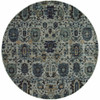 8' Blue And Navy Round Oriental Power Loom Stain Resistant Area Rug