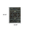 5' X 7' Navy And Blue Oriental Power Loom Stain Resistant Area Rug