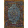 9' X 12' Blue Gold Green Red Orange And Purple Oriental Power Loom Stain Resistant Area Rug