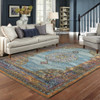 9' X 12' Blue Gold Green Red Orange And Purple Oriental Power Loom Stain Resistant Area Rug