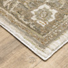 10' X 13' Beige Ivory Tan Gold Grey And Green Oriental Power Loom Stain Resistant Area Rug