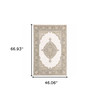 3' X 5' Beige Ivory Tan Gold Grey And Green Oriental Power Loom Stain Resistant Area Rug