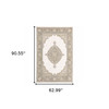 5' X 7' Beige Ivory Tan Gold Grey And Green Oriental Power Loom Stain Resistant Area Rug