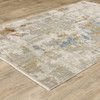 6' X 9' Beige Grey Gold Blue Rust And Teal Abstract Power Loom Stain Resistant Area Rug With Fringe