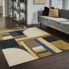 9' X 12' Gold Blue Beige Purple And Teal Geometric Power Loom Stain Resistant Area Rug