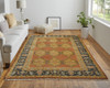 8' X 10' Tan Orange And Brown Wool Floral Hand Knotted Stain Resistant Area Rug