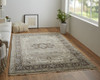 5' X 8' Gray Taupe And Blue Wool Floral Hand Knotted Stain Resistant Area Rug