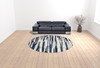 '9' Ivory Blue And Gray Round Abstract Distressed Stain Resistant Area Rug