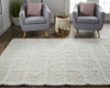 10' X 13' Ivory And Gray Wool Plaid Hand Woven Stain Resistant Area Rug