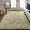 5' X 8' Tan Blue And Gray Wool Floral Tufted Handmade Stain Resistant Area Rug