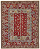 5' X 8' Red Blue And Brown Wool Floral Hand Knotted Distressed Stain Resistant Area Rug With Fringe